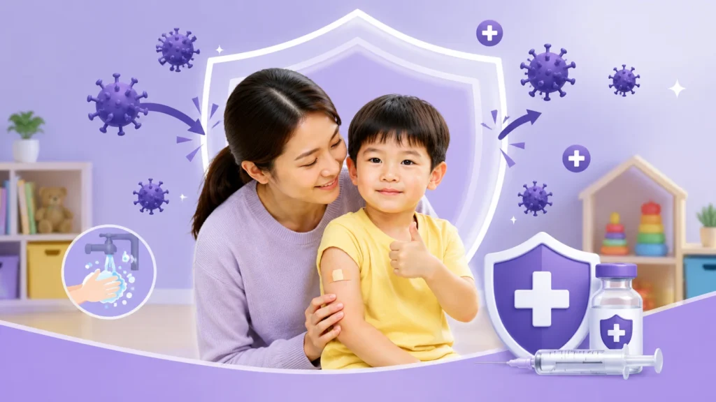 Banner Potrait perlingan untuk anak dengan vaksin
